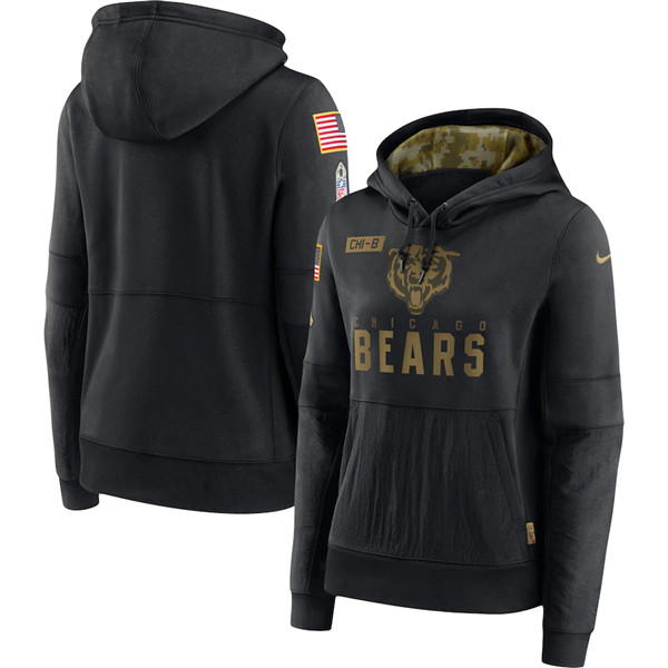 Women's Chicago Bears Black NFL 2020 Salute To Service Sideline Performance Pullover Hoodie(Run Small)